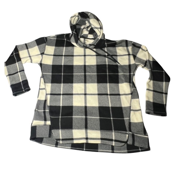 St. John's Bay Tops - St Johns Bay Active Womens Large Black Cream Plaid Fleece Hoodie Pullover L